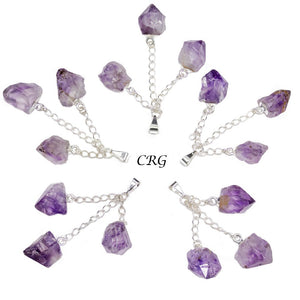 SET OF 2 - Amethyst Dangle Pendant with Silver Plating / 2-3