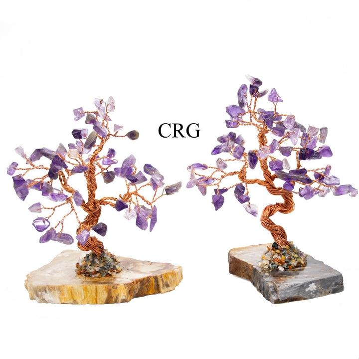 SET OF 2 - Amethyst Gemstone Chip Tree with Petrified Wood Base / 3 - 5" AVGCrystal River Gems