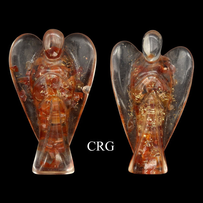 SET OF 2 - Carnelian Orgonite Angels / 50mm AVG - Crystal River Gems
