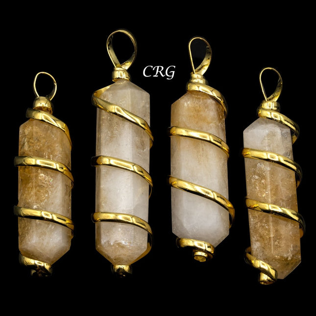 SET OF 2 - Double Terminated Citrine Pendant with Gold Spiral / 1-2" AVG - Crystal River Gems
