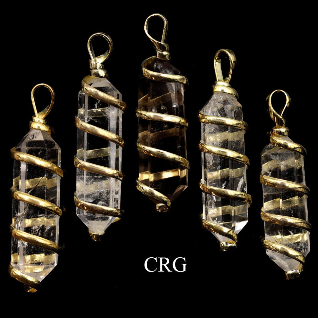 SET OF 2 - Double Terminated Quartz Pendant with Gold Spiral / 1-2" AVG