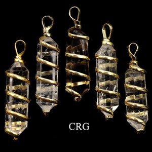 SET OF 2 - Double Terminated Quartz Pendant with Gold Spiral / 1-2
