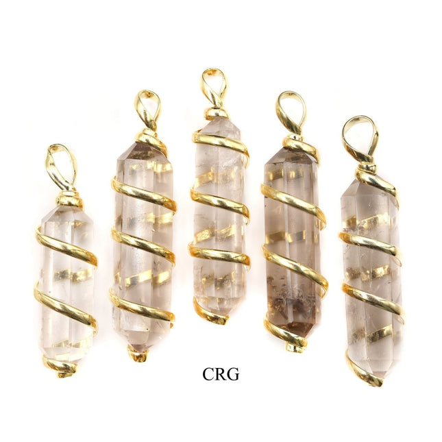 SET OF 2 - Double Terminated Smoky Quartz Pendant with Gold Spiral / 1-2" AVG - Crystal River Gems