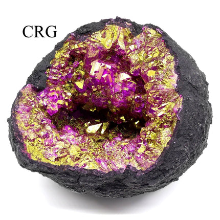 SET OF 2 - Dyed Magenta Titanium Coated Geode Half Pairs (4 pieces total!) - Crystal River Gems