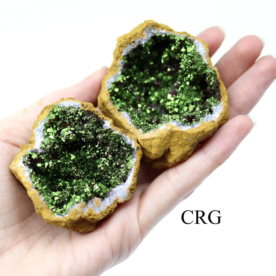 SET OF 2 - Green Titanium Coated Geode Half PairsCrystal River Gems