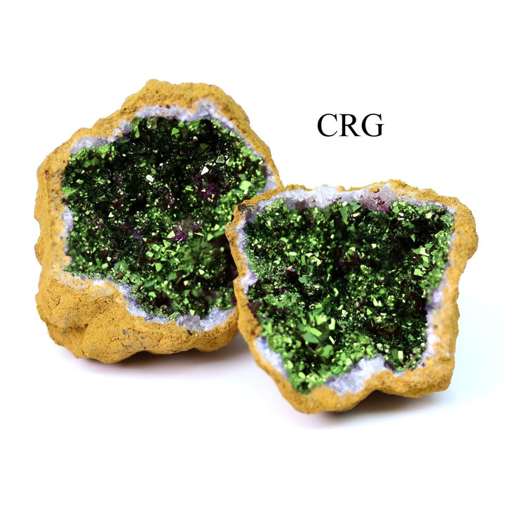 SET OF 2 - Green Titanium Coated Geode Half PairsCrystal River Gems