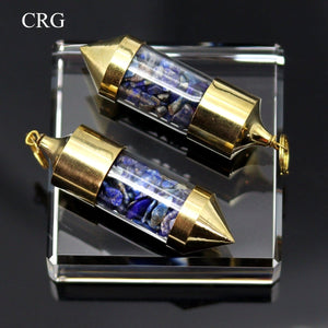 Lapis Lazuli Gemstone Chips in Gold-Plated Bottle Pendant (2 Pieces) Size 2.5 Inches (INJD)
