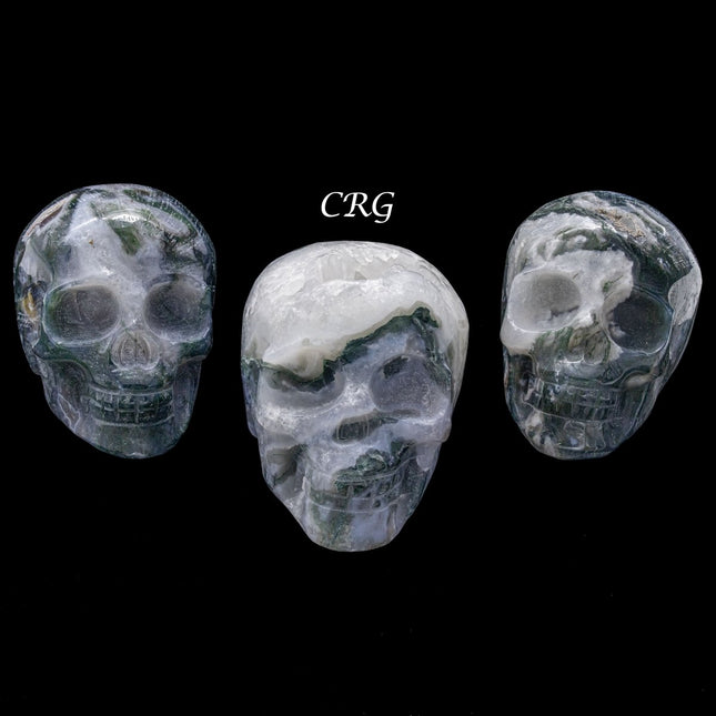 Set of 2 Moss Agate Skulls - 3" in - Crystal River Gems