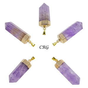 SET OF 2 - Polished Amethyst Point Pendant with Gold Plating / 1-2