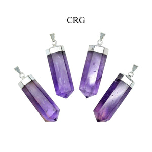 SET OF 2 - Polished Amethyst Point Pendant with Silver Plating / 1-2