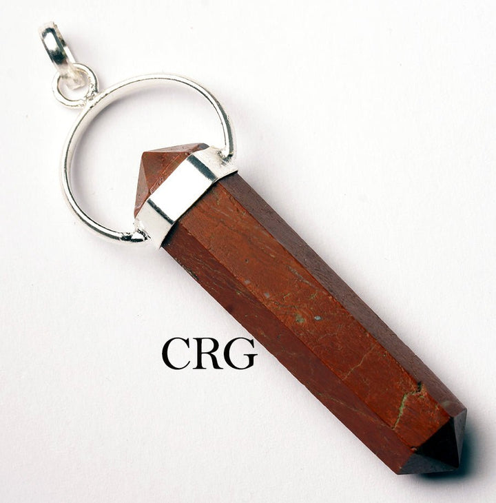 SET OF 2 - Red Jasper Double Terminated Point Pendant with Silver Bail / 1" AvgCrystal River Gems