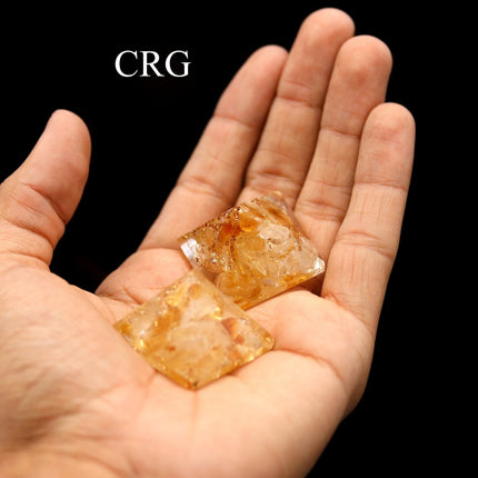 SET OF 3 - Citrine Chip Orgonite Pyramid / 1" AVG - Crystal River Gems