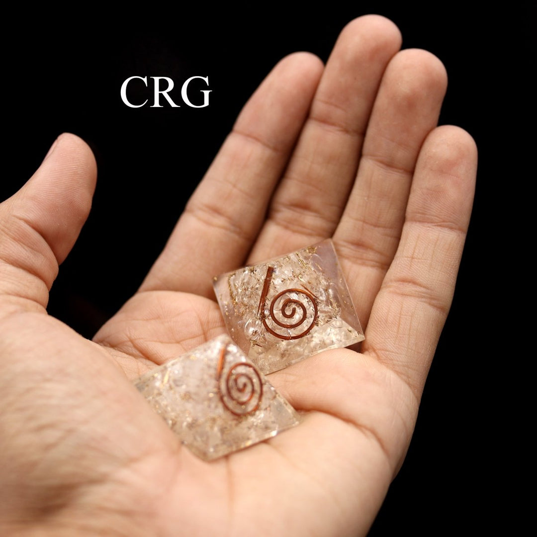 SET OF 3 - Crystal Quartz Chip Orgonite Pyramid / 1" AVG