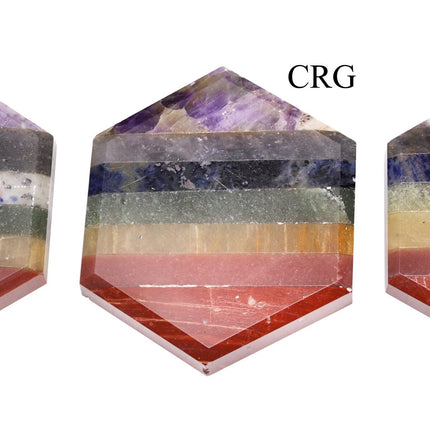 SET OF 3 - Flat 7 Stone Hexagon Palm Stone / 2" AVG - Crystal River Gems