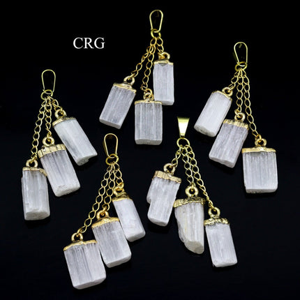 SET OF 4 - 3-Piece Selenite Dangle Pendant with Gold Plating / 2-3" AVG