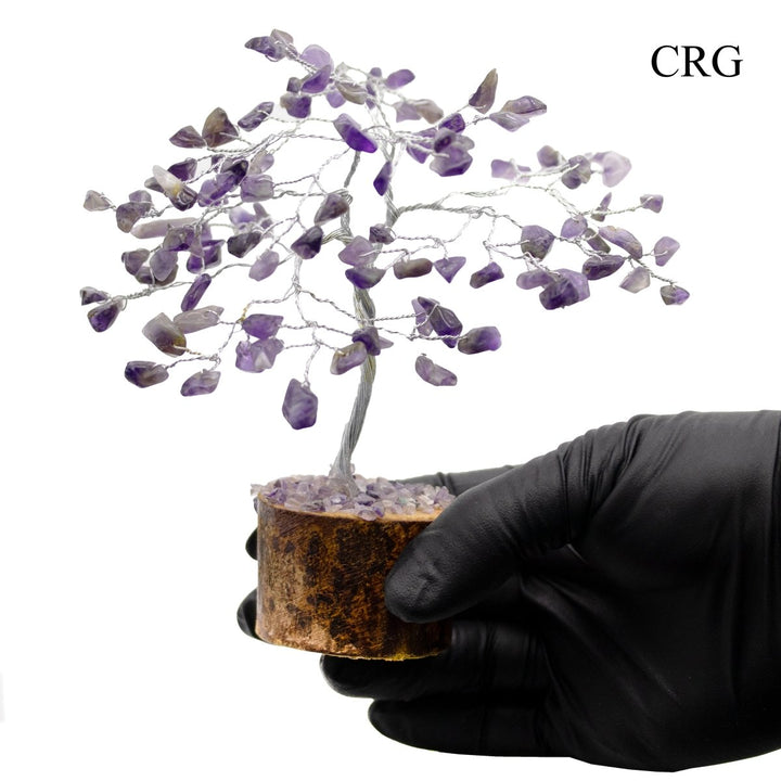 SET OF 4 - Amethyst - 100 Gemstone Chip Tree w/ Wood Base - Silver WireCrystal River Gems