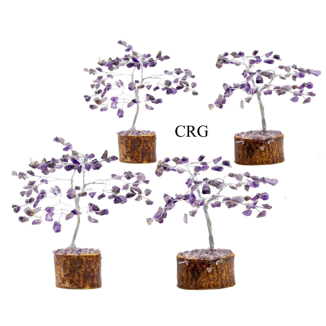 SET OF 4 - Amethyst - 100 Gemstone Chip Tree w/ Wood Base - Silver WireCrystal River Gems