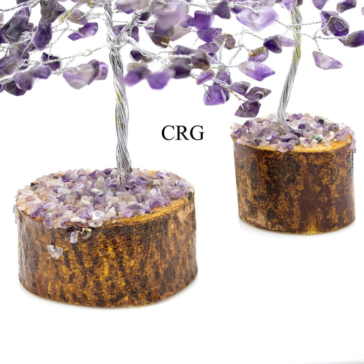 SET OF 4 - Amethyst - 100 Gemstone Chip Tree w/ Wood Base - Silver WireCrystal River Gems