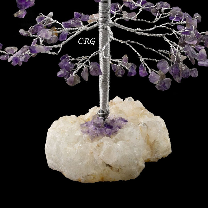 SET OF 4 -Amethyst - 500 Gemstone Chip Tree w/ Cluster Base - Silver Wire