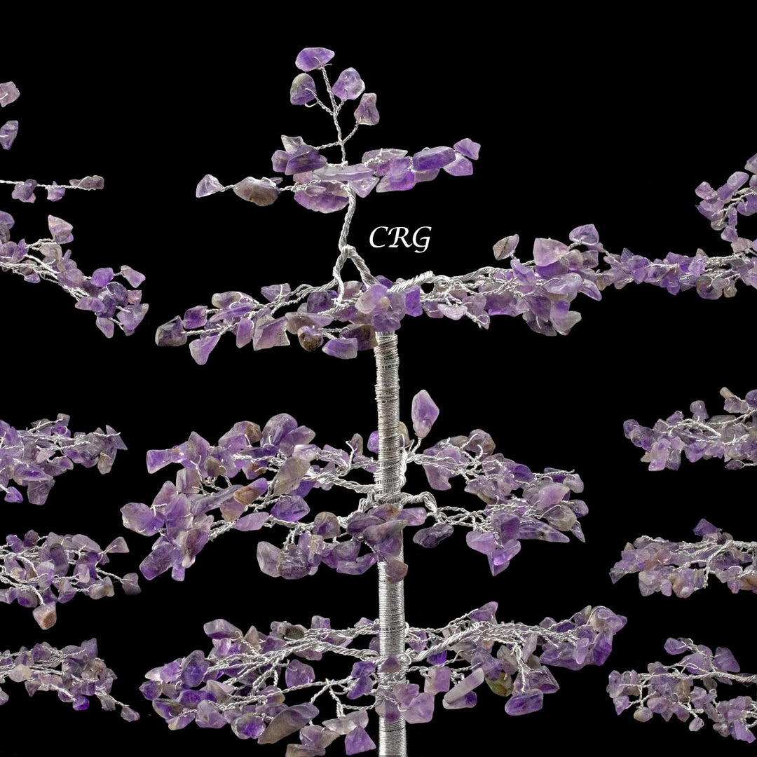 SET OF 4 -Amethyst - 500 Gemstone Chip Tree w/ Cluster Base - Silver Wire