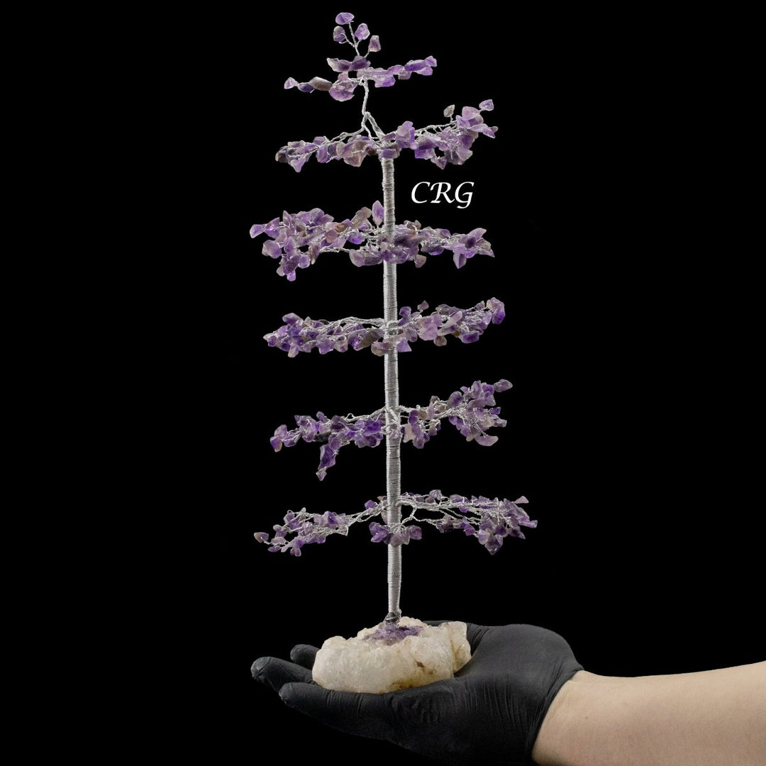 SET OF 4 -Amethyst - 500 Gemstone Chip Tree w/ Cluster Base - Silver Wire