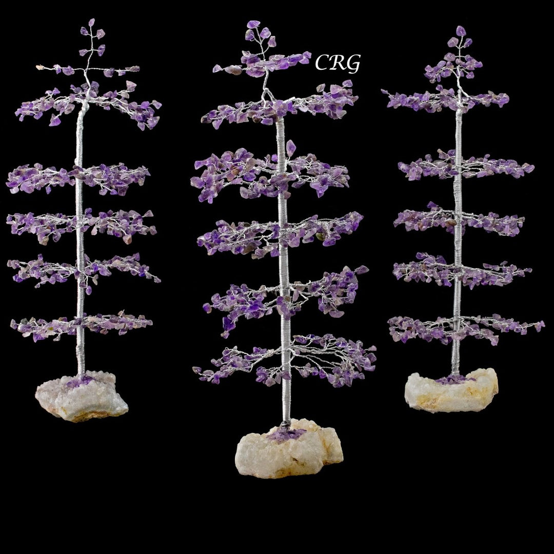 SET OF 4 -Amethyst - 500 Gemstone Chip Tree w/ Cluster Base - Silver Wire