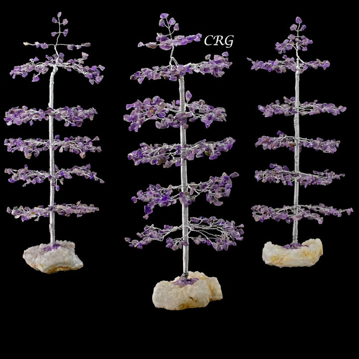 SET OF 4 -Amethyst - 500 Gemstone Chip Tree w/ Cluster Base - Silver Wire