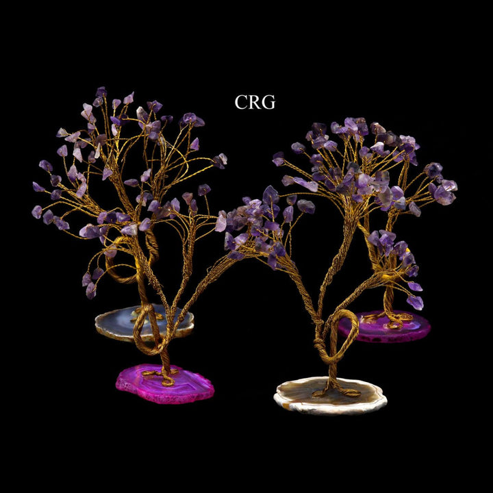 SET OF 4 - Amethyst Chip Tree with Agate Slice Base and Gold Wire / 7-8" AVG