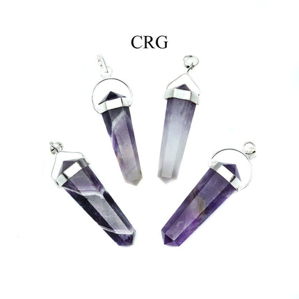 SET OF 4 - Amethyst Double Terminated Point Pendant with Silver Swivel Bail / 1-1.5” AVG - Crystal River Gems