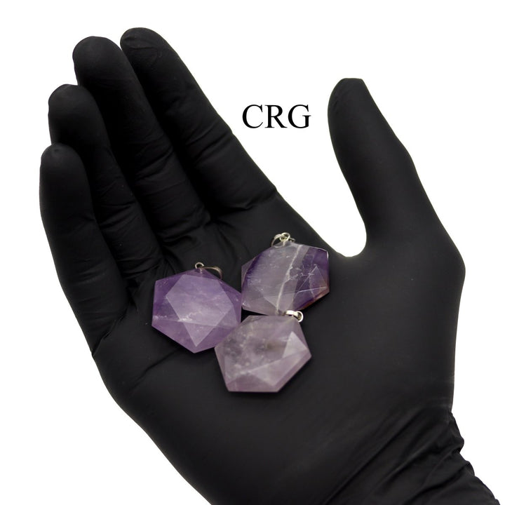 SET OF 4 - Amethyst Faceted Hexagon Pendant with Silver Bail / 1" AVGCrystal River Gems