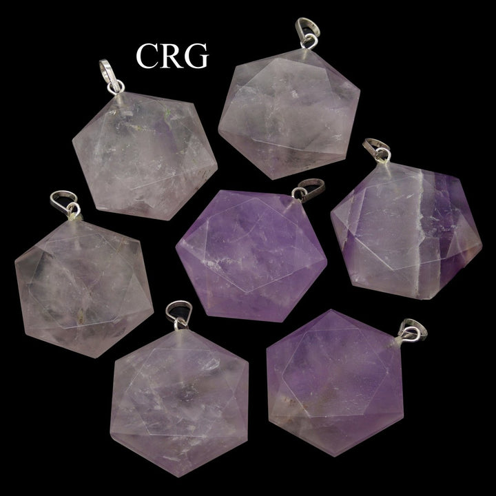 SET OF 4 - Amethyst Faceted Hexagon Pendant with Silver Bail / 1" AVGCrystal River Gems