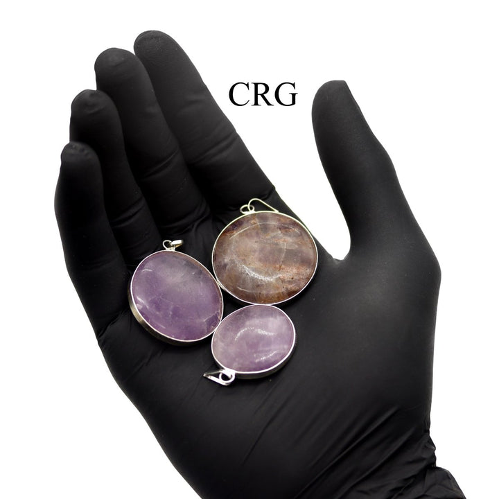 SET OF 4 - Amethyst Silver - Plated Round Cabochon Pendant / 1 - 1.5" AVGCrystal River Gems