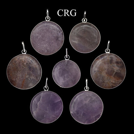 SET OF 4 - Amethyst Silver-Plated Round Cabochon Pendant / 1-1.5" AVG - Crystal River Gems