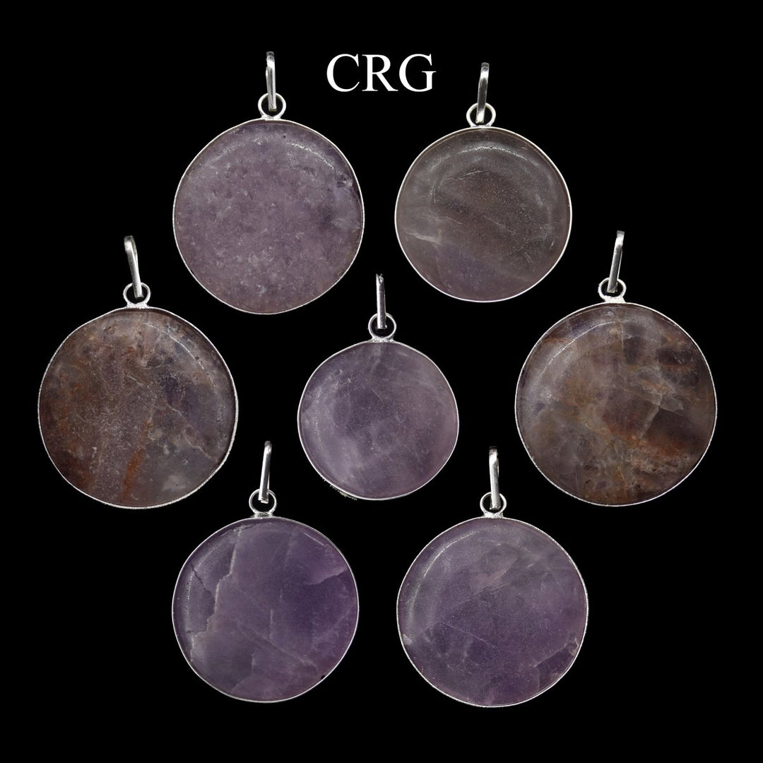 SET OF 4 - Amethyst Silver-Plated Round Cabochon Pendant / 1-1.5" AVG
