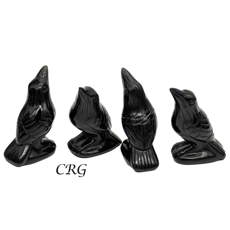 Set of 4 - Black Obsidian Crows, Nicely carved.