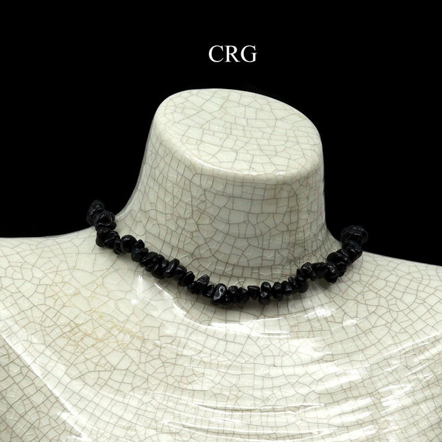 SET OF 4 - Black Tourmaline Gemstone Chip Choker Necklace / 16" AVG - Crystal River Gems
