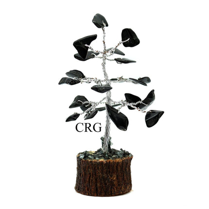 SET OF 4 - Black Tourmaline Gemstone Chip Tree / 1-2" AVG - Crystal River Gems