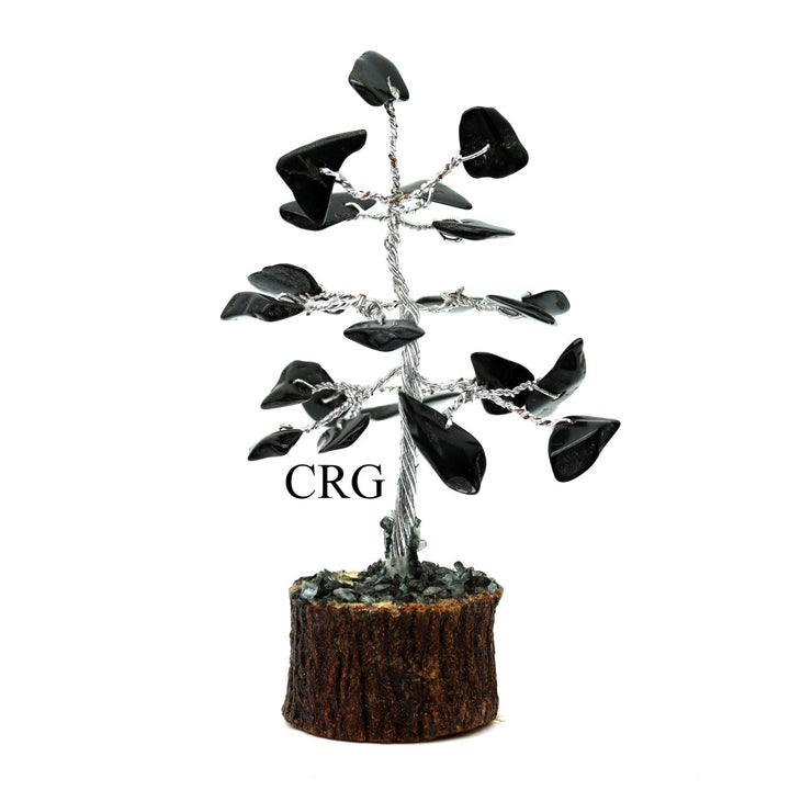 SET OF 4 - Black Tourmaline Gemstone Chip Tree / 1-2" AVG