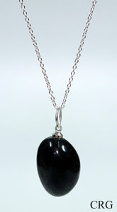 SET OF 4 - Black Tourmaline Tumbled Pendants (INJD)