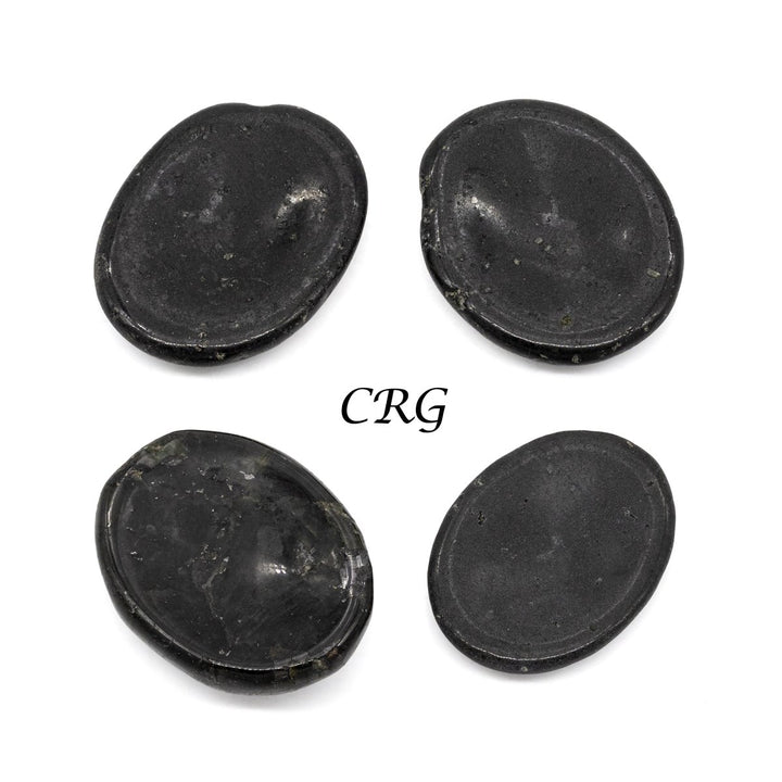 SET OF 4 - Black Tourmaline Worry Stones w/ Thumb Indent / 1" AvgCrystal River Gems