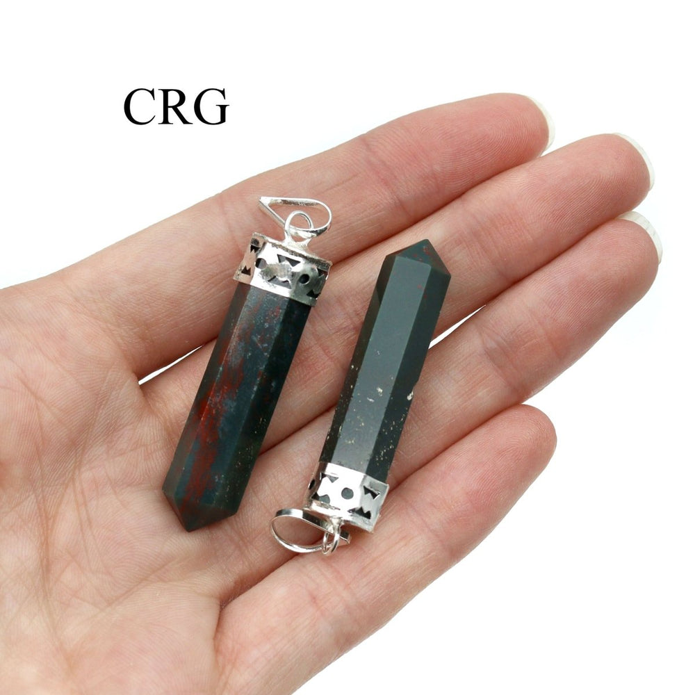 SET OF 4 - Bloodstone Pencil Point Pendant with Silver Cap / 1" AVGCrystal River Gems