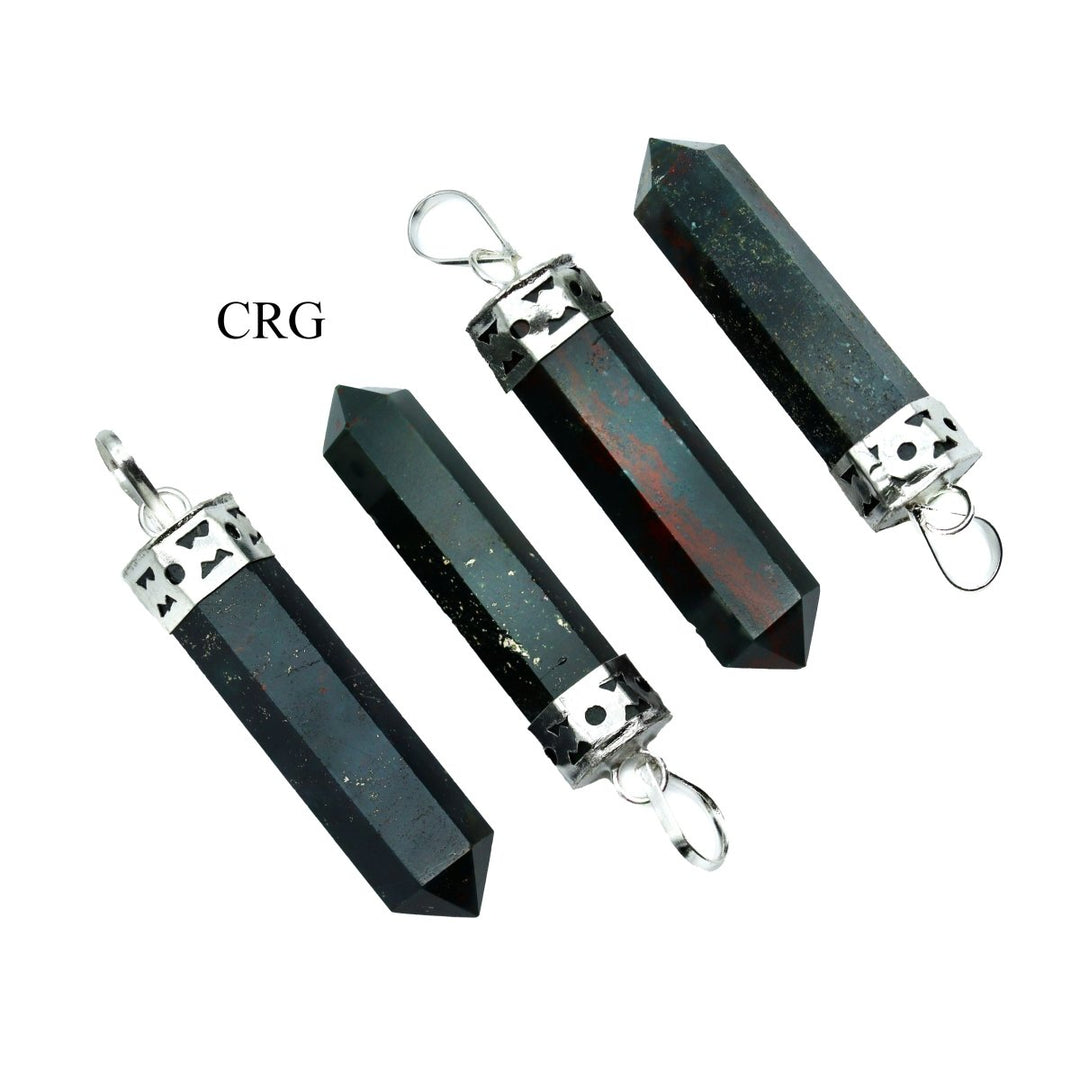 SET OF 4 - Bloodstone Pencil Point Pendant with Silver Cap / 1" AVGCrystal River Gems