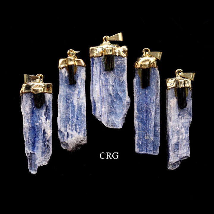 SET OF 4 - Blue Kyanite Blade Pendant with Black Tourmaline and Gold Plating / 1 - 2" AVGCrystal River Gems