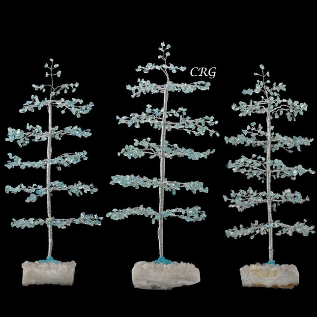 SET OF 4 -Blue Topaz - 500 Gemstone Chip Tree w/ Cluster Base - Silver Wire - Crystal River Gems