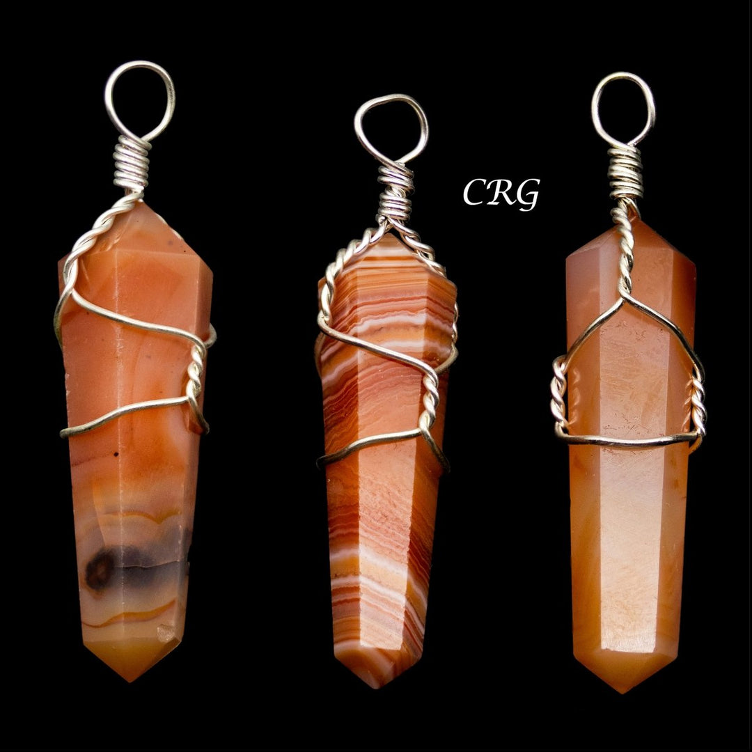 SET OF 4 - Carnelian Double Terminated Point Pendant with Silver Wire / 1" AVGCrystal River Gems