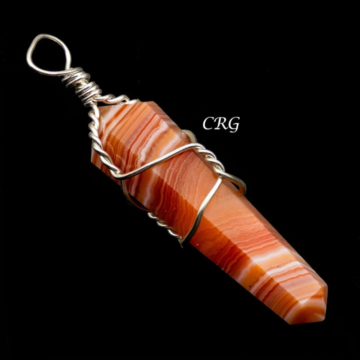 SET OF 4 - Carnelian Double Terminated Point Pendant with Silver Wire / 1" AVGCrystal River Gems