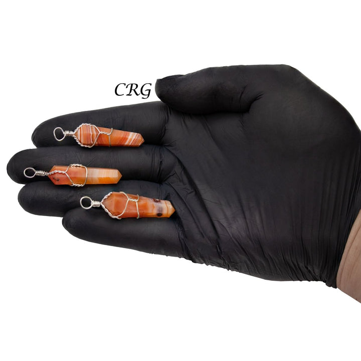 SET OF 4 - Carnelian Double Terminated Point Pendant with Silver Wire / 1" AVGCrystal River Gems