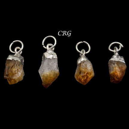 Set of 4 - Citrine Petite Point Pendant with Silver Plated Cap / 12-20mm AVG - Crystal River Gems
