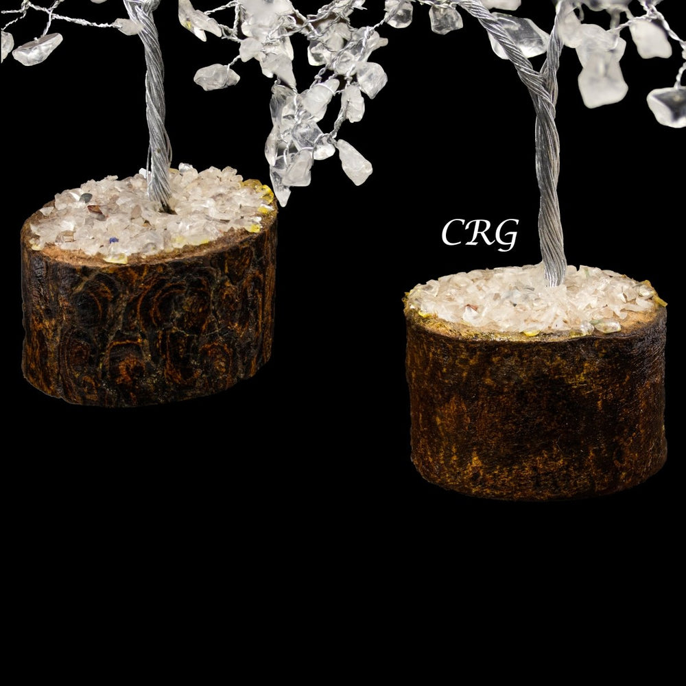 Crystal Quartz 100 Gemstone Chip Tree w/ Wood Base - Silver Wire - SET OF 4