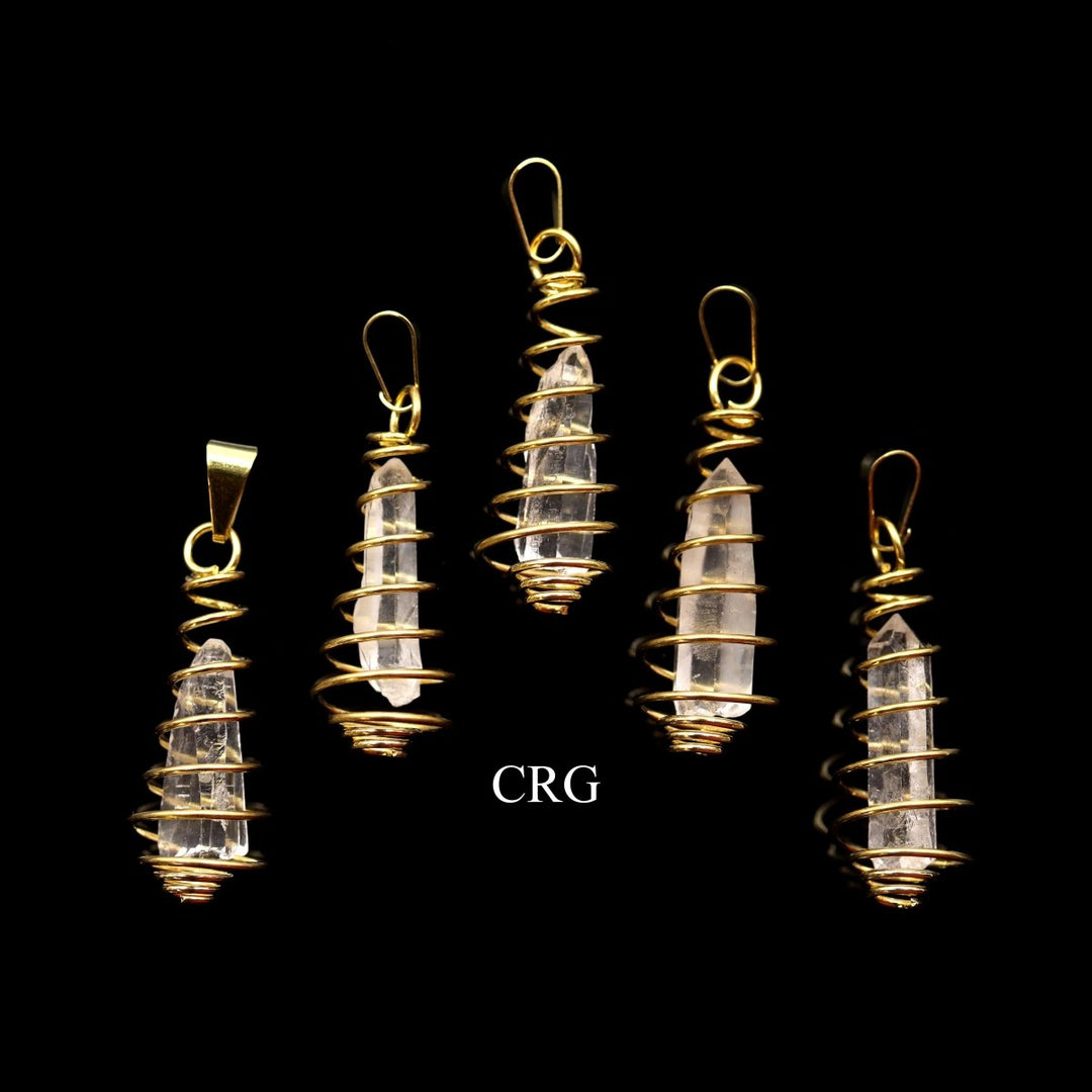 SET OF 4 - Crystal Quartz Point Pendant in Gold Wire Spiral Cage / 1 - 2" AVGCrystal River Gems